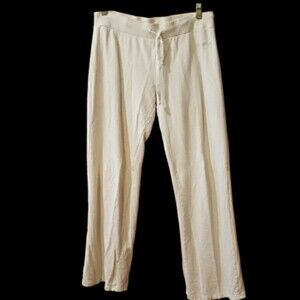 BCBG MAXAZRIA Cream Lounge Pants Drawstring Pants 100% Cotton LG